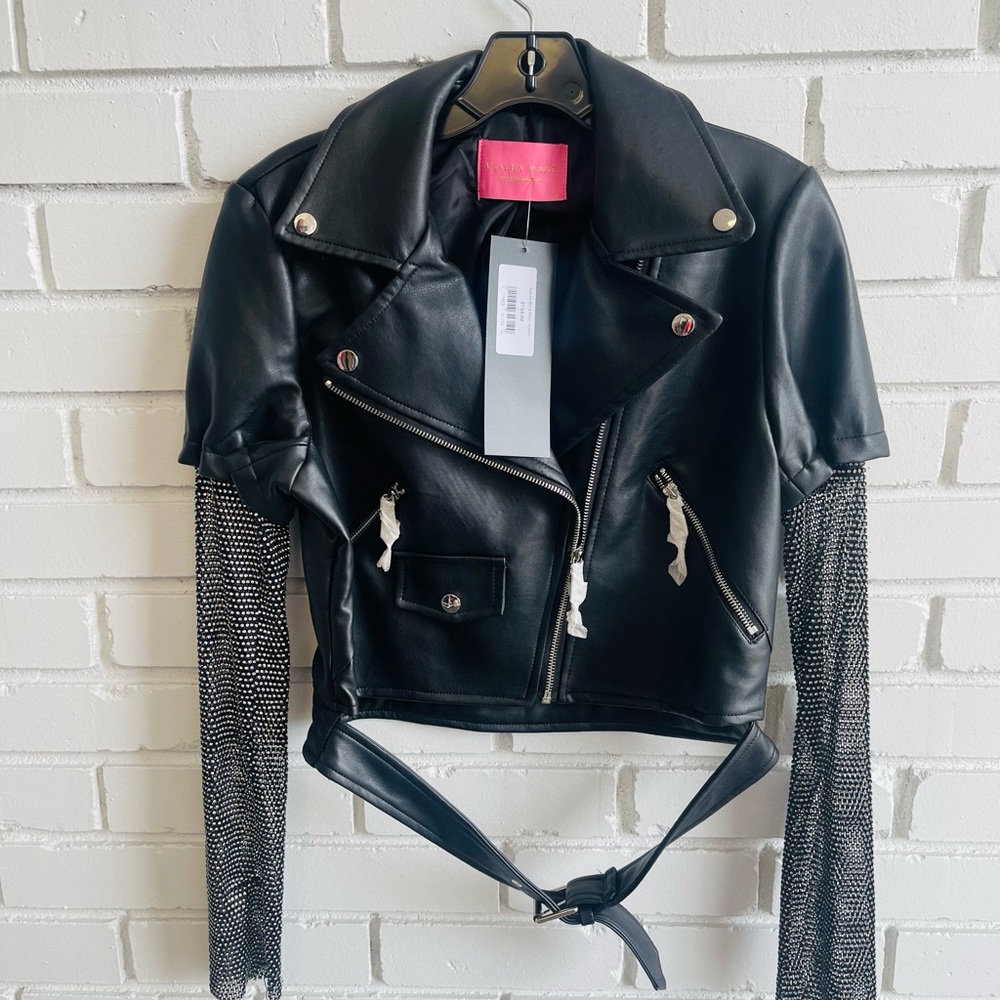 Black Leather Jacket with Mesh Sleeves